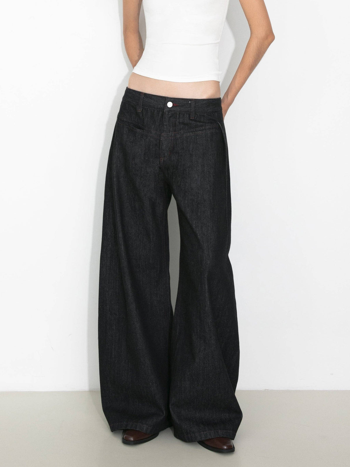 Vintage Curved Wide-Leg Trousers