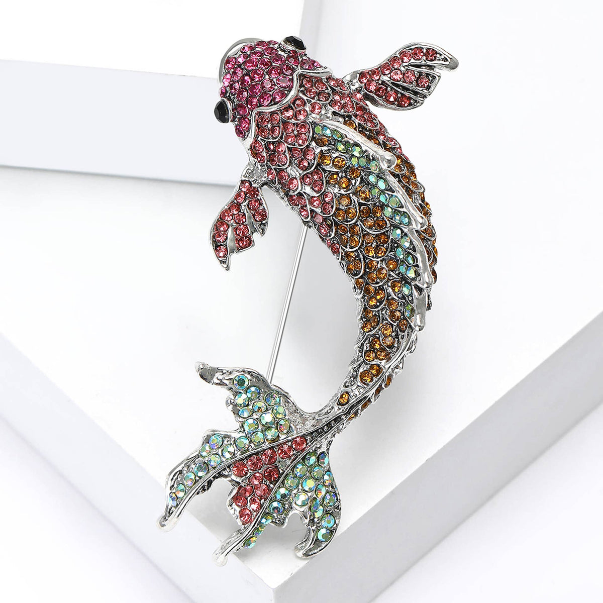 Crystal Koi Carp Brooch in Pinks