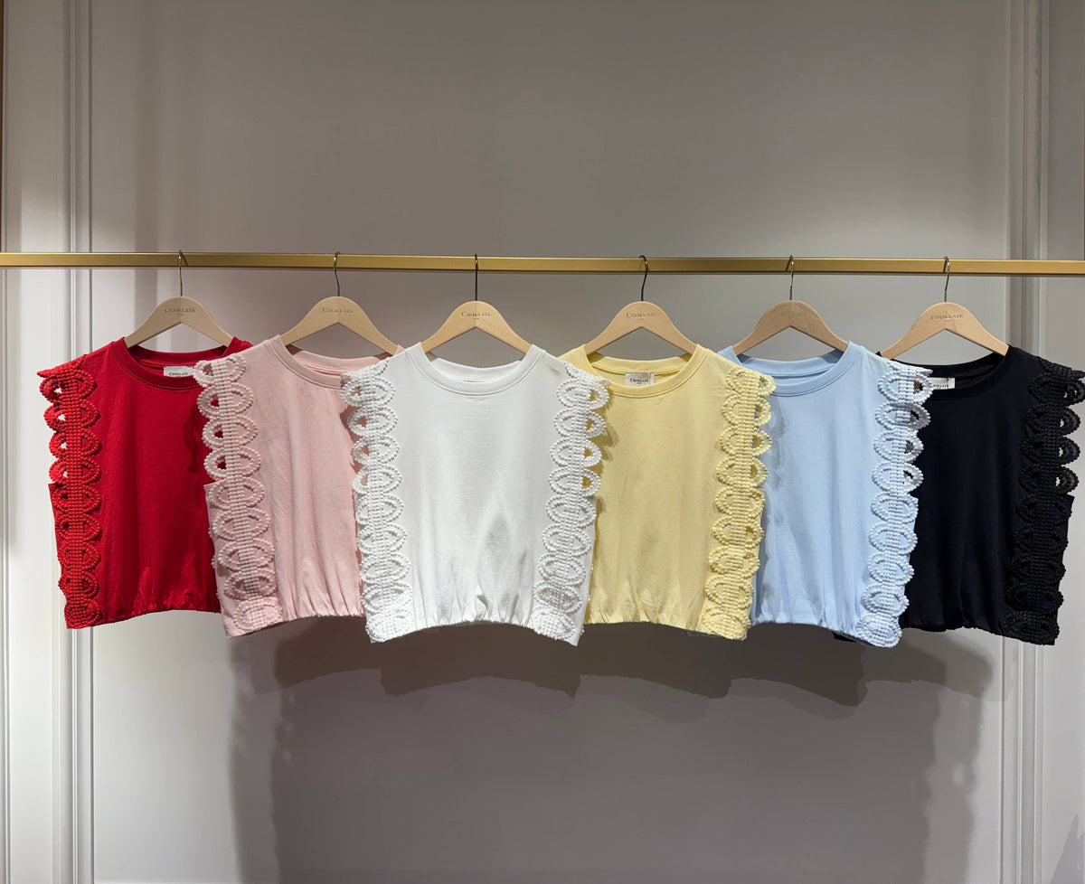 Cotton Lace Detail Cropped Top | White