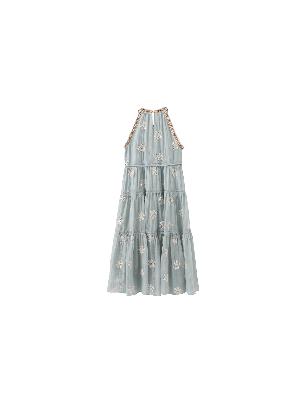 A-Line Halter Round-Neck Embroidered Maxi Dress