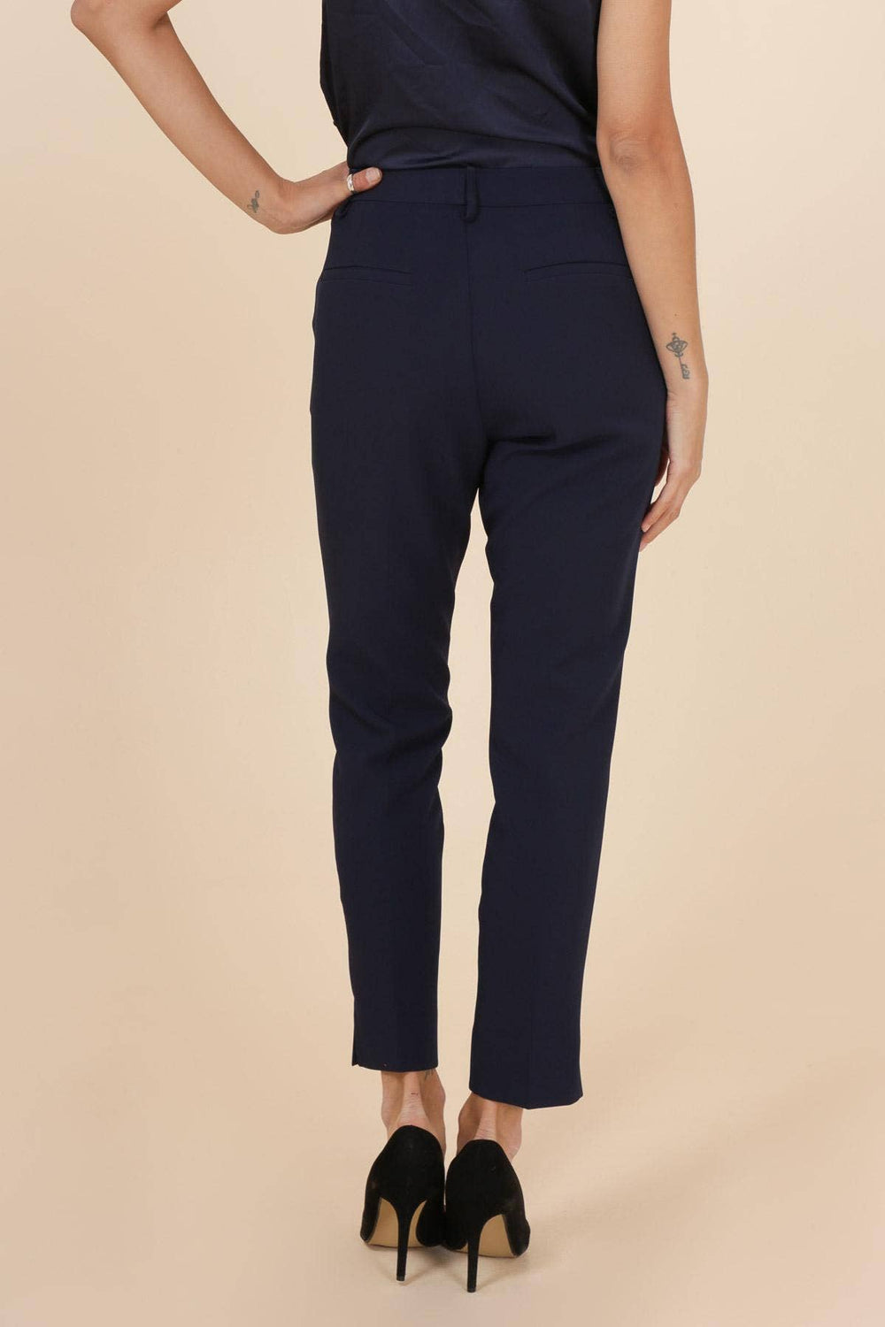 Signature High Waist Cigarette Pants in Navy