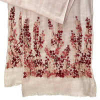 Hand Embroidered 100% Linen Scarf in Light Pink Meadow Floral