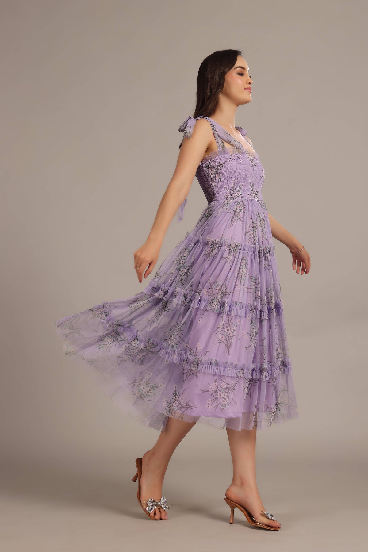 Louise Midi Dress in Lilac Floral
