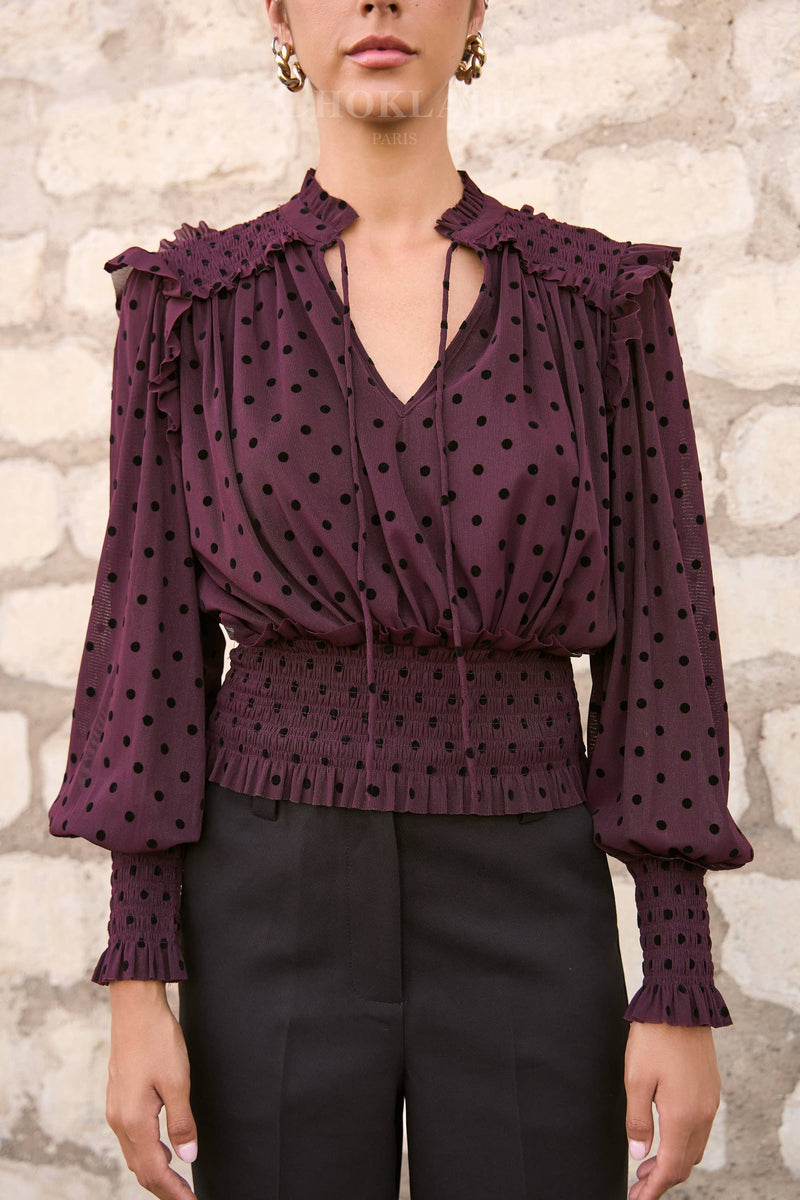 Polka Dot Tulle Blouse | Merlot