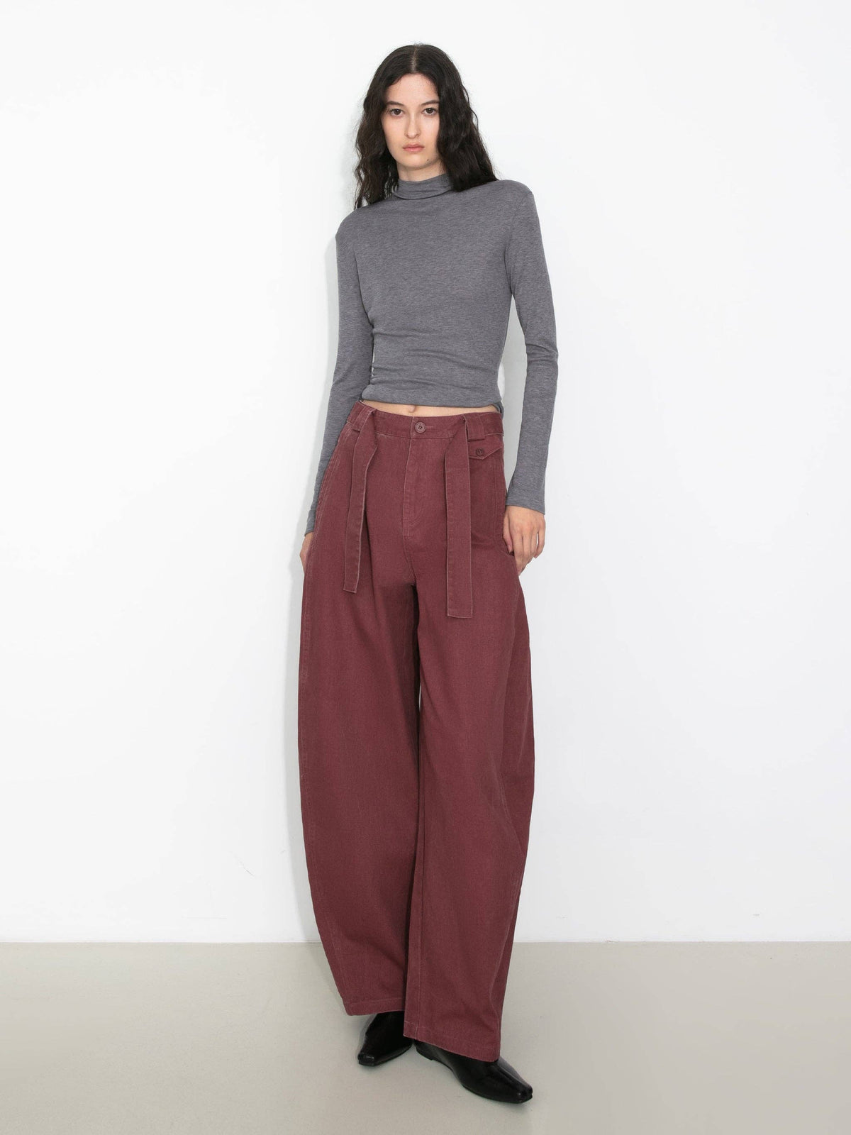 Basic Long-Sleeve Layering Top | High Neck | Grey