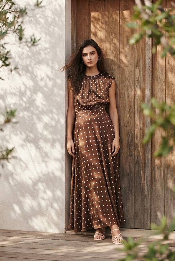 Satin Polka Dot Top | Chocolate