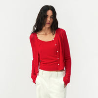 Sheer Ribbed Knit Two-Piece Set | Red
