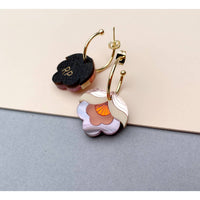 Anna Retro Flower Hoop Earrings: Pink Sky