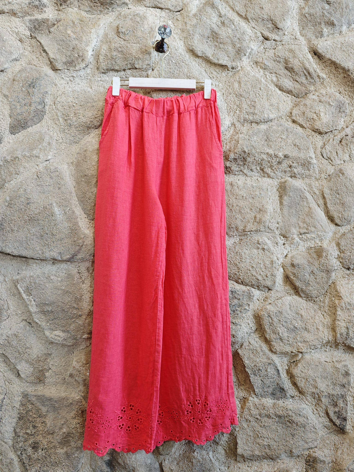 Linen Trousers with Embroidery Detail