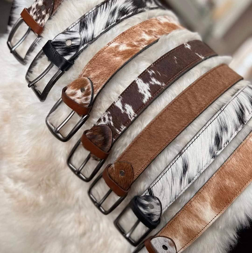 Hair-On Cowhide Leather Belt: Unisex Jean Belt, Handmade