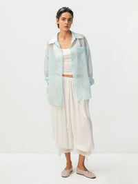 Lyocell Oversized Sheer Button-Down Shirt | Mint Green