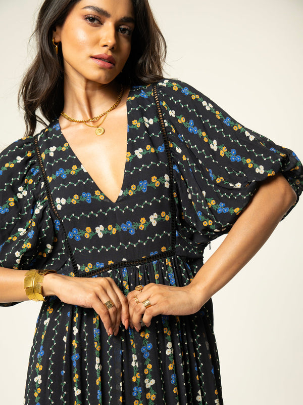 Kiri Black Floral Printed Maxi Dress