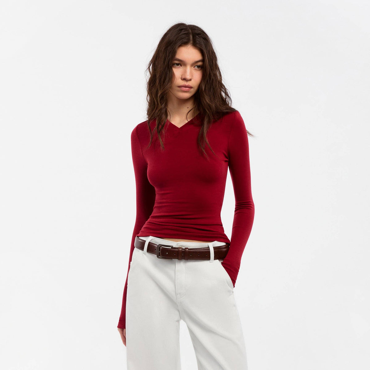 CUBIC Wool Blend V-Neck Knit T-Shirt