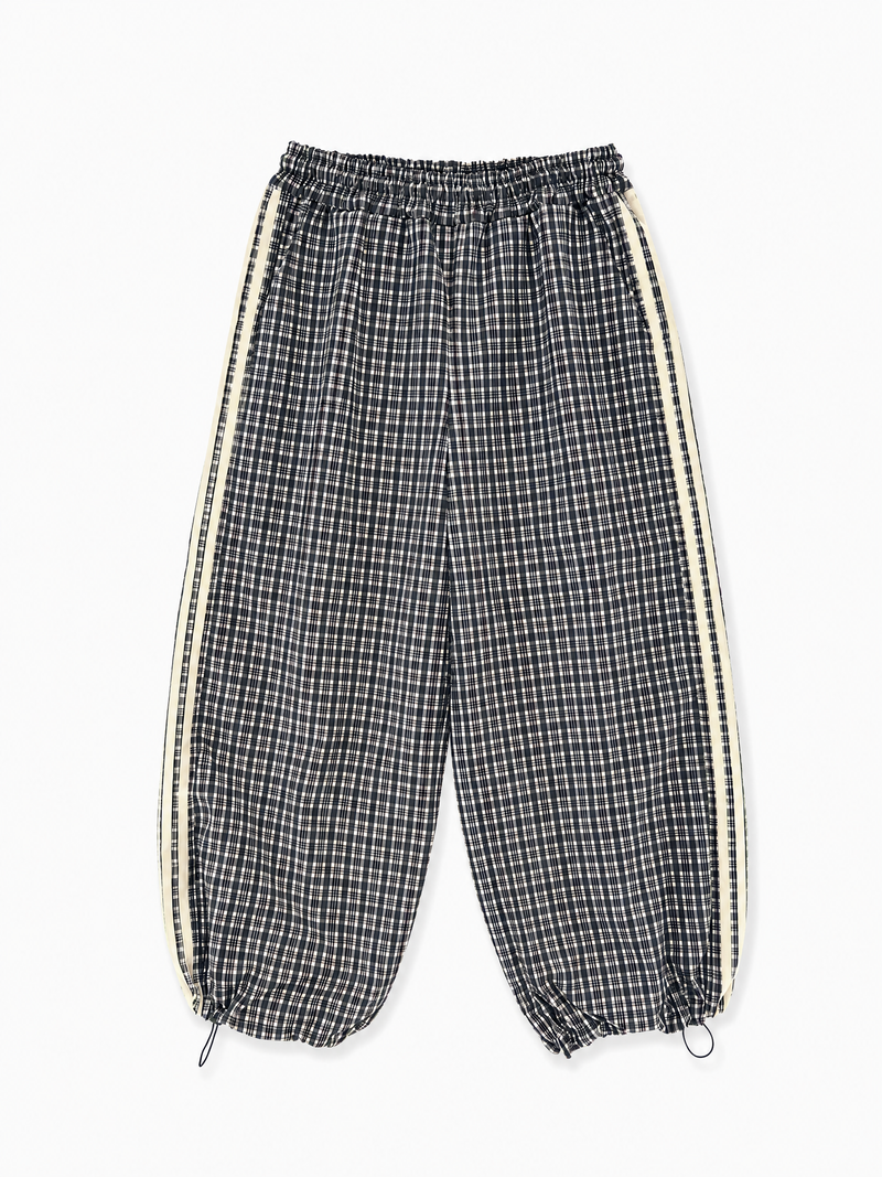 Check Pattern Ballon Track Style Trousers | Navy