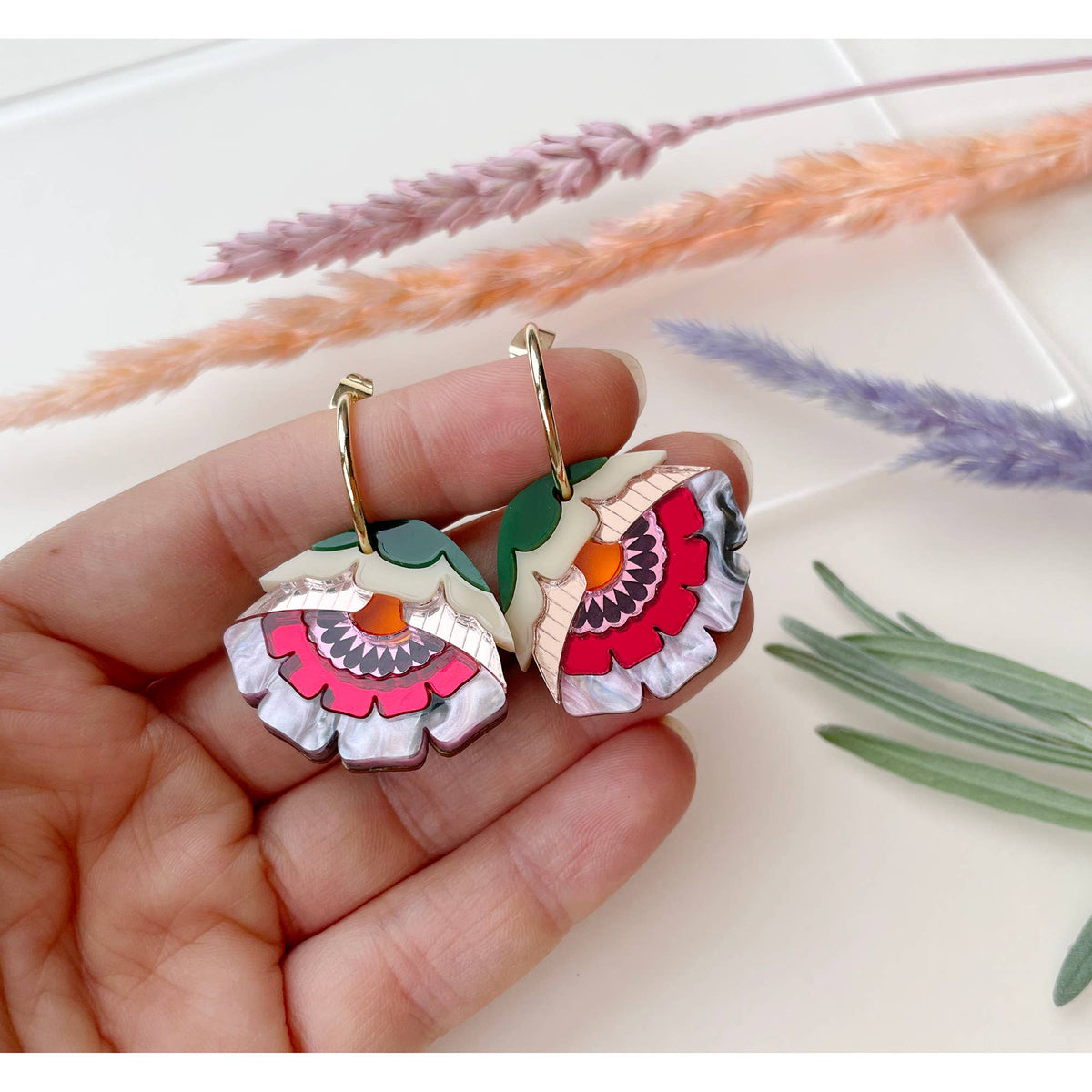Isobel Floral Hoop Earrings in Sunset