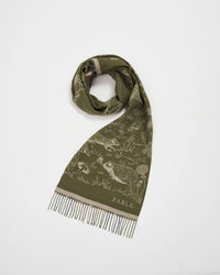 Woodland Scene, Check Long Jacquard Scarf in Khaki