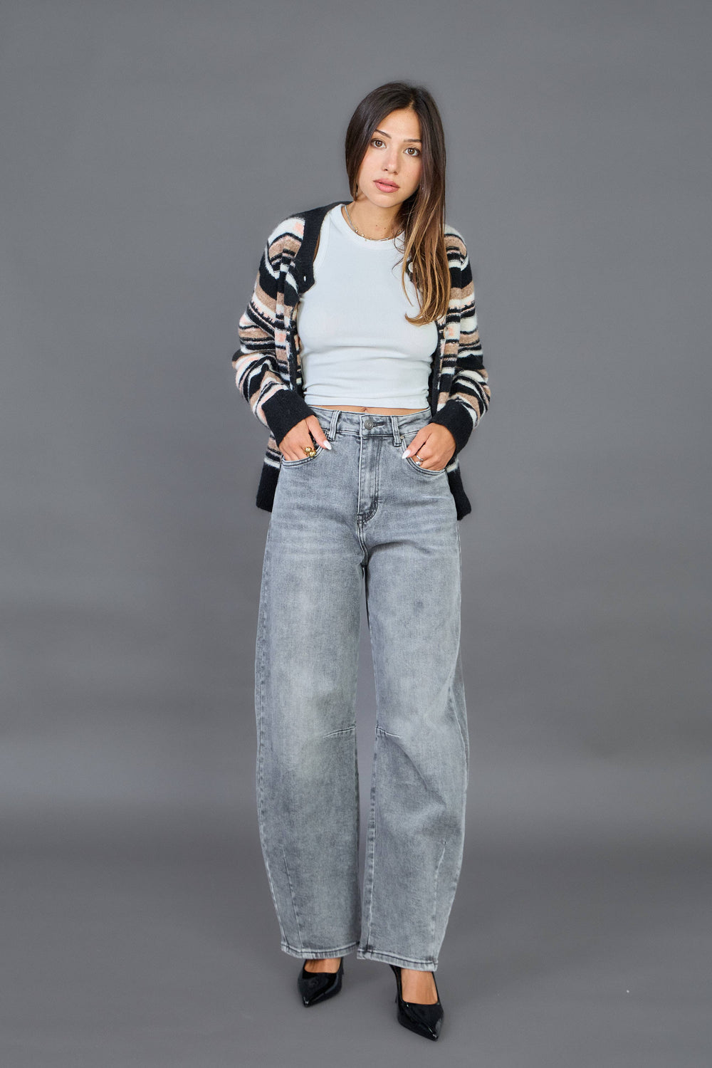 Louisa Barrel Jeans | Light Grey