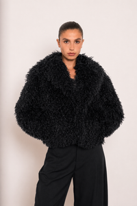 Curly Short Faux Fur Coat | Chocolate Brown