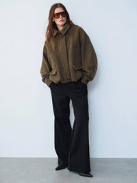 Wool Blend Oversize Bomber Jacket | Khaki