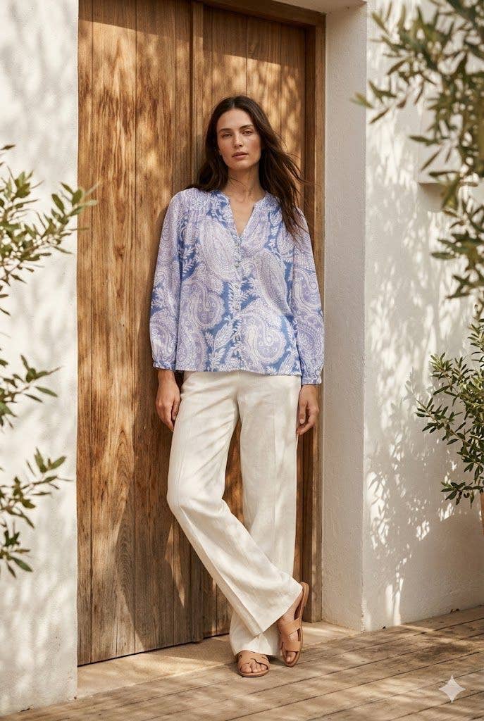Saint Tropez Printed Silk Viscose Shirt | Blue Paisley