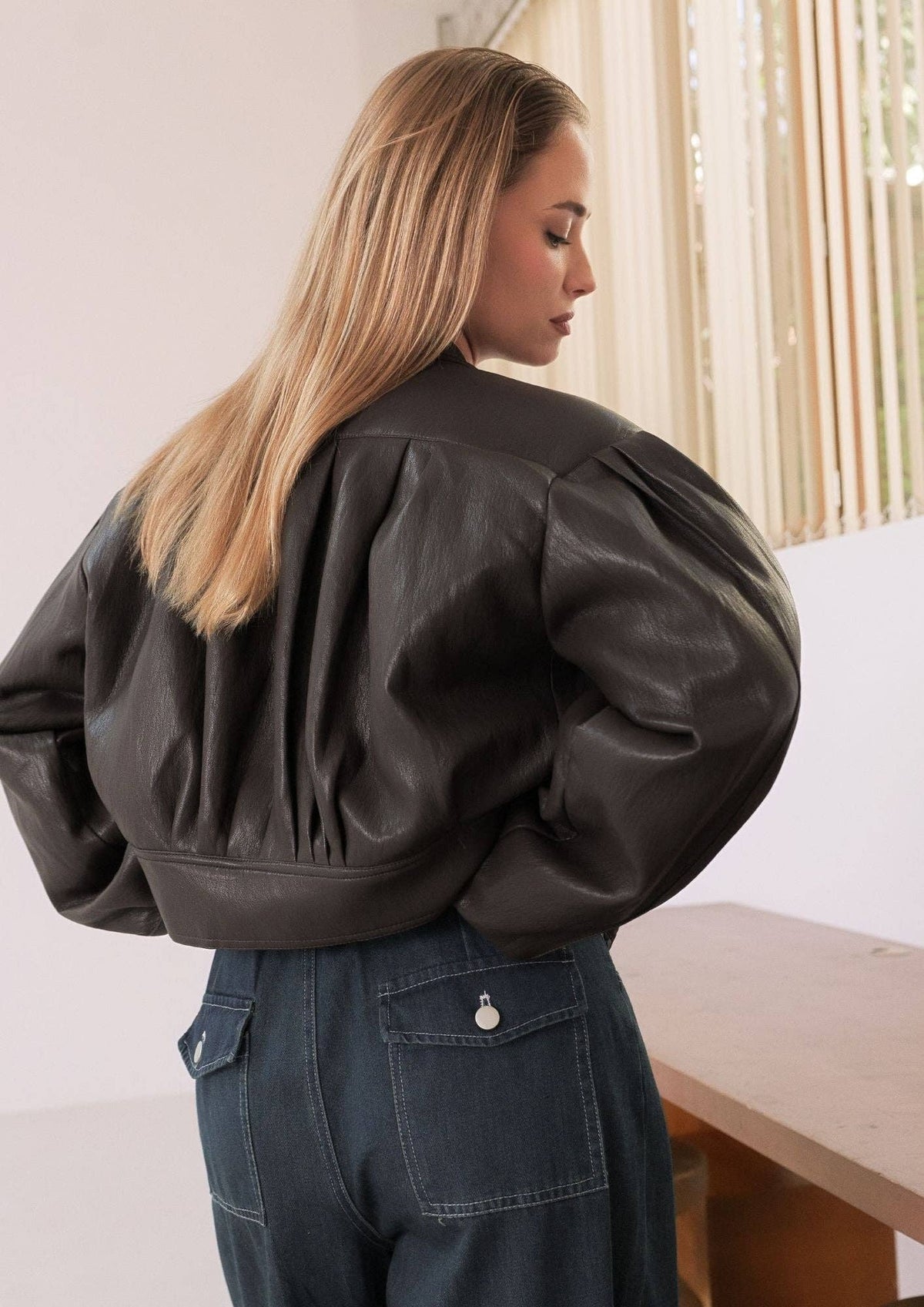 Fiona Vegan Leather Bomber Jacket | Brown