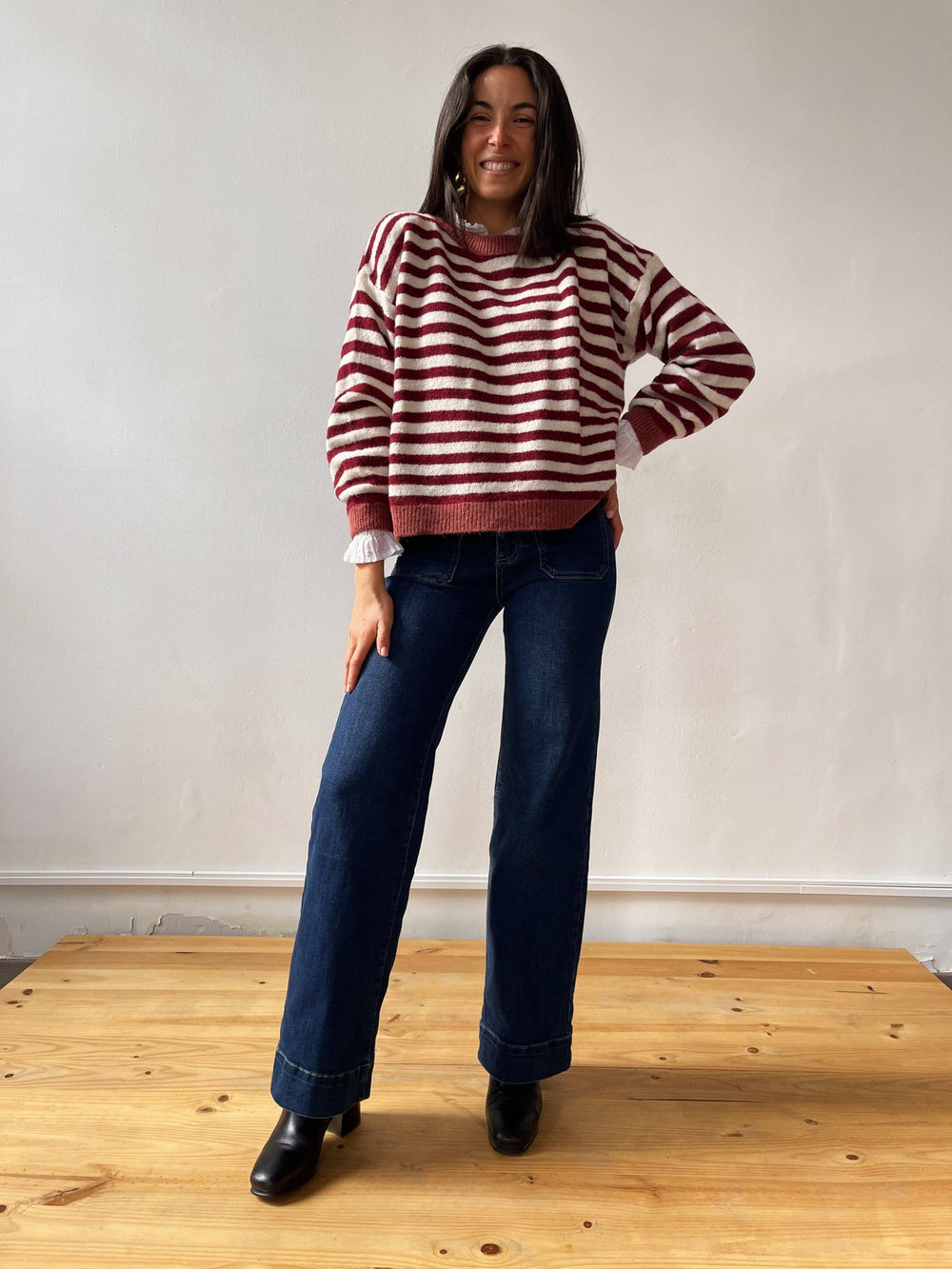 Pia Burgundy and Beige Sweater