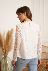 Lace blouse with bands and long sleeves Tiffany - 80971