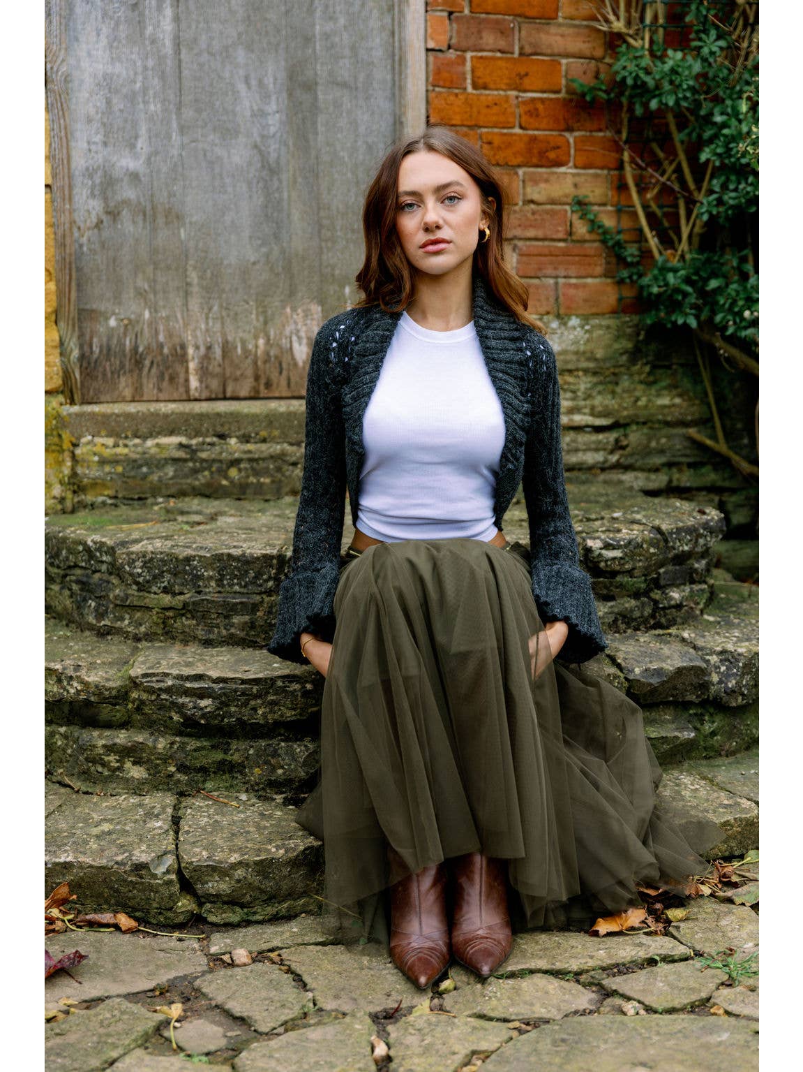 Tulle Skirt in Khaki Green