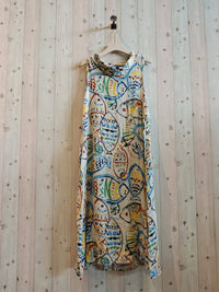 Fish Printed Linen Boat Neck Dress