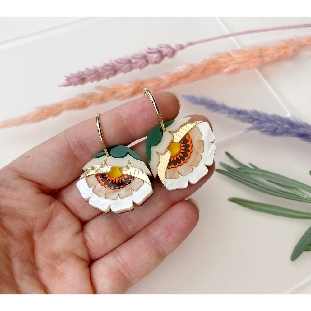 Isobel Floral Hoop Earrings in Caramel