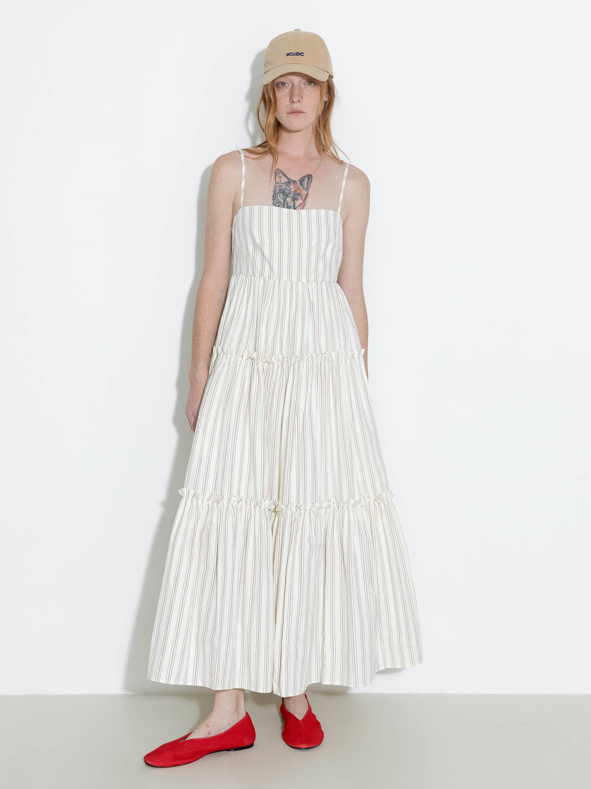 Strap Striped Cake Dress | Cream & Red