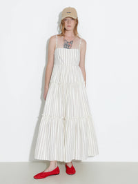 Strap Striped Cake Dress | Cream & Red