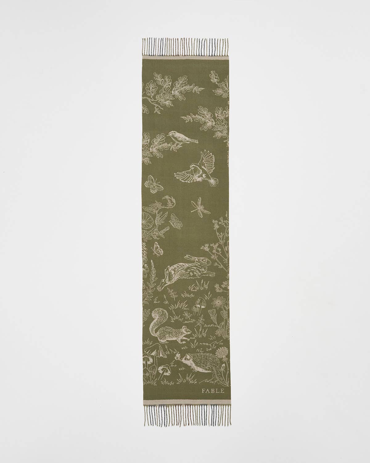 Woodland Scene, Check Long Jacquard Scarf in Khaki