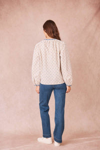 APOLLINE - Elegant Embroidered Cotton-Linen Blouse