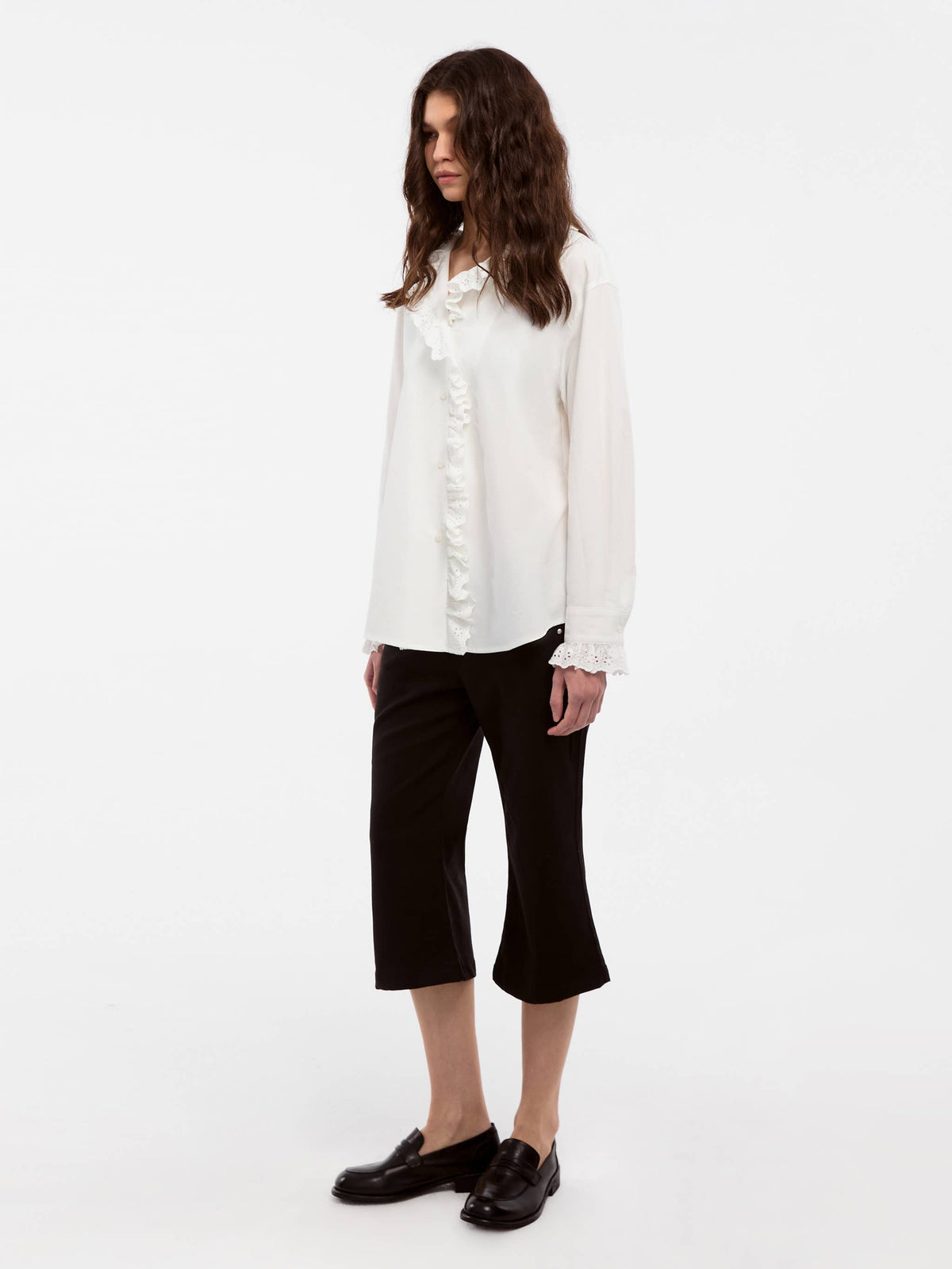 CUBIC Lace-Trimmed Linen Long-Sleeve Shirt