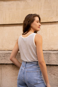 Linen Tank Top | Black and White Stripe