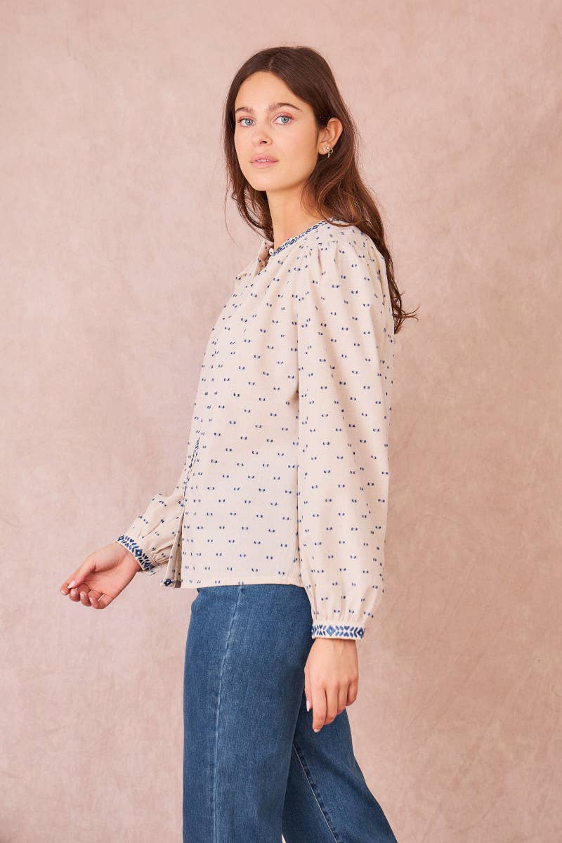 APOLLINE - Elegant Embroidered Cotton-Linen Blouse