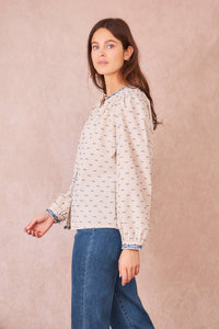 APOLLINE - Elegant Embroidered Cotton-Linen Blouse