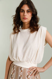 Casual knit T-shirt in Ecru