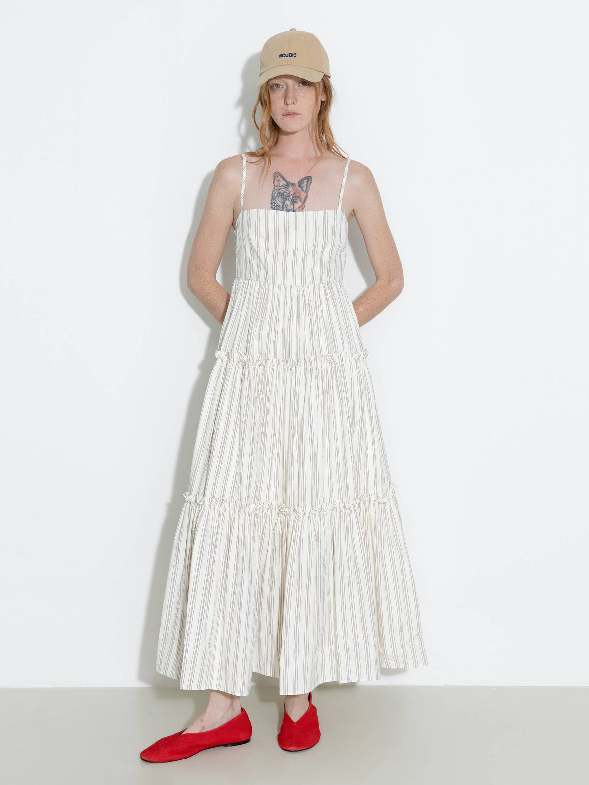 Strap Striped Cake Dress | Cream & Red