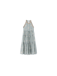 A-Line Halter Round-Neck Embroidered Maxi Dress