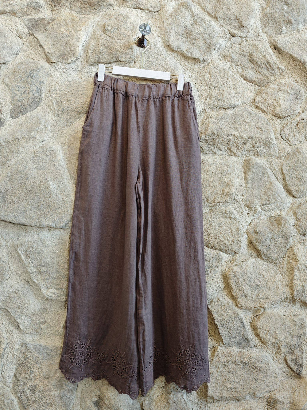 Linen Trousers with Embroidery Detail
