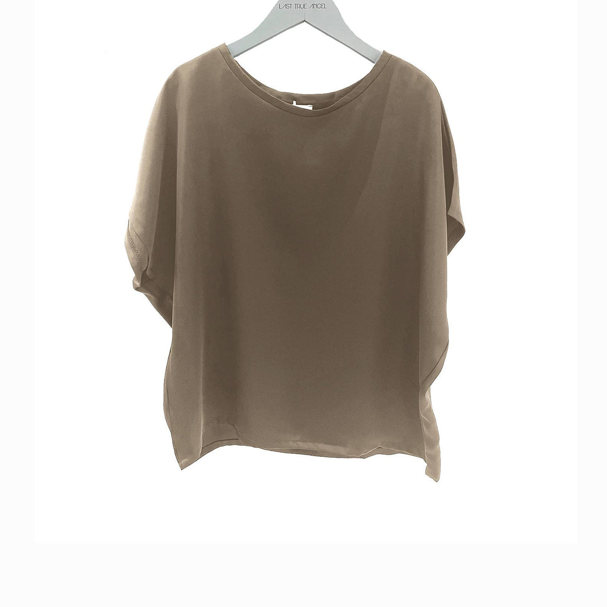 Satin Boxy T-shirt Top in Taupe