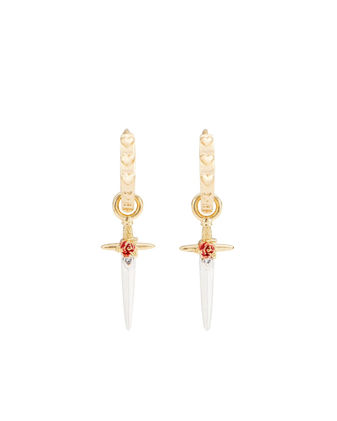 Gold Rose & Dagger Huggie Earrings