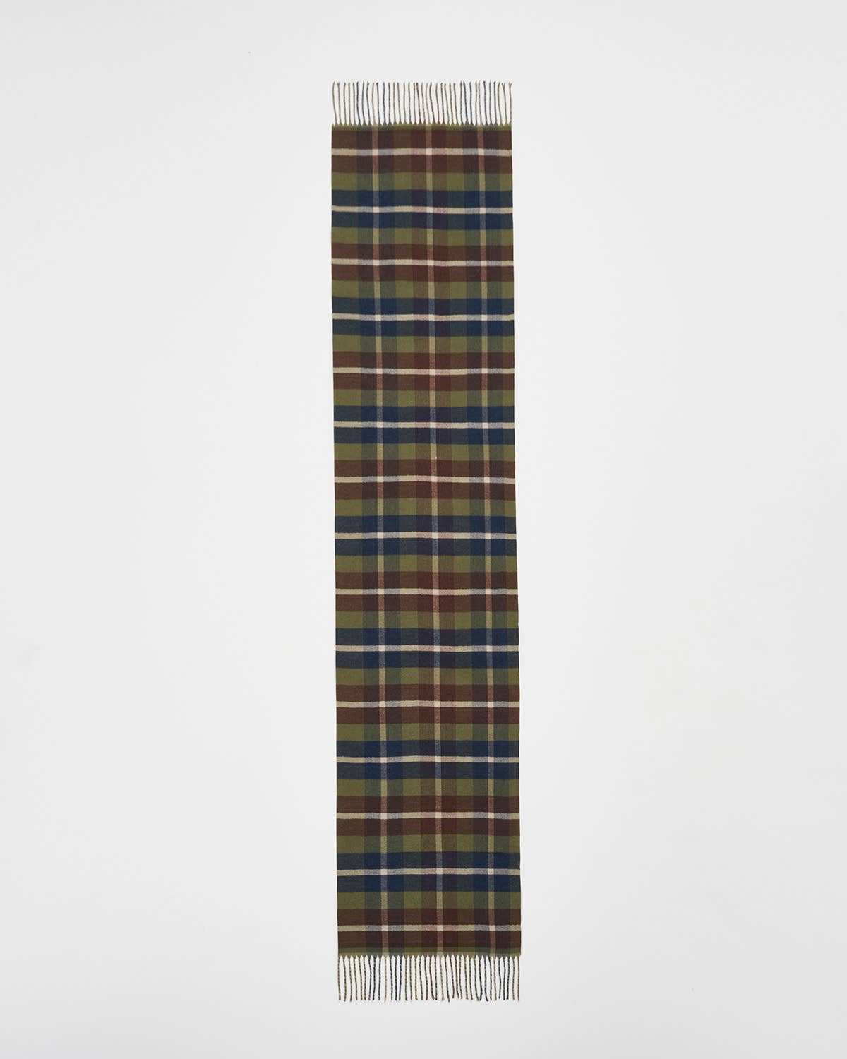 Woodland Scene, Check Long Jacquard Scarf in Khaki