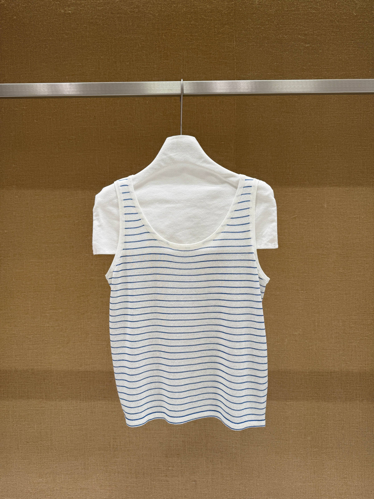 Thaïs Linen Tank Top | White Blue Stripe
