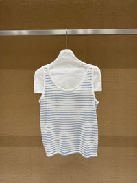 Thaïs Linen Tank Top | White Blue Stripe