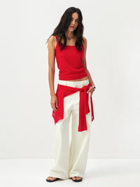 Sheer Ribbed Knit Two-Piece Set | Red