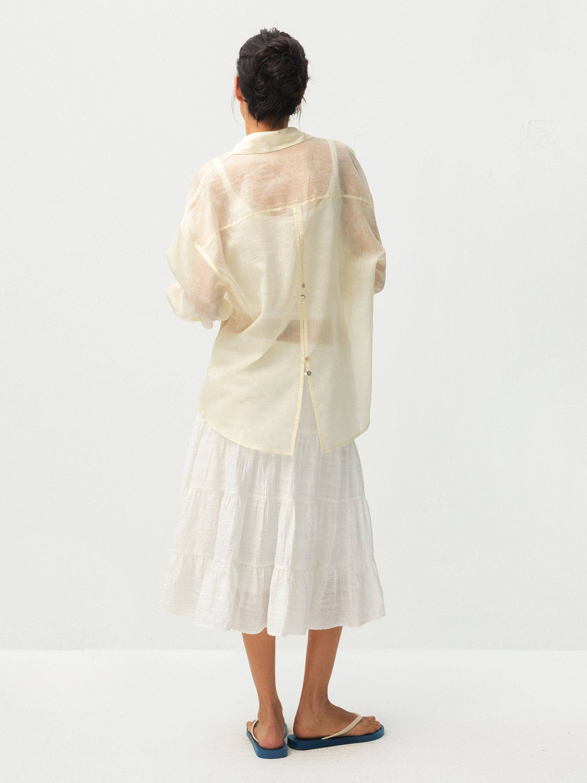 Lyocell Oversized Sheer Button-Down Shirt | Beige