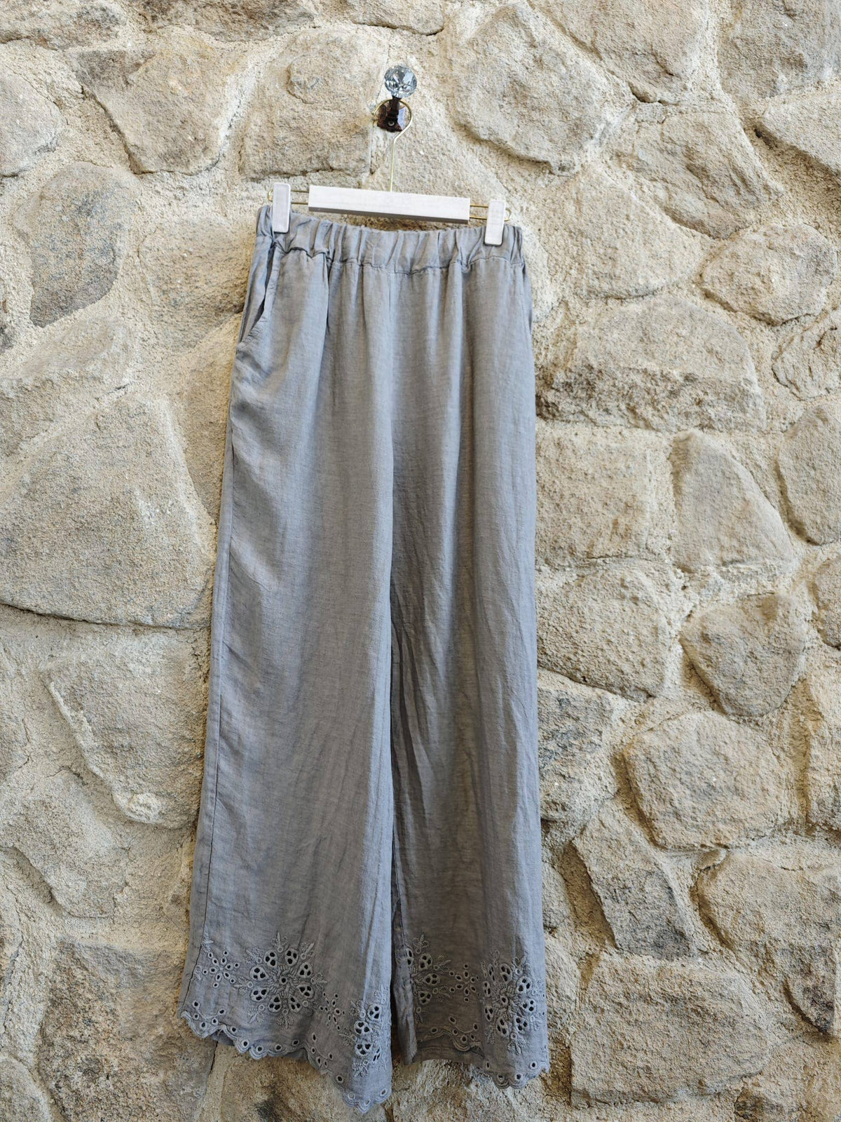 Linen Trousers with Embroidery Detail